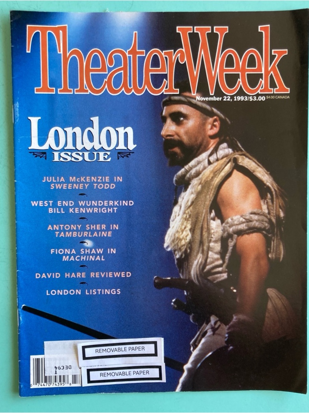 Antony Sher In Tamburlaine - Fiona Shaw Theater Week Magazine November 22 1993